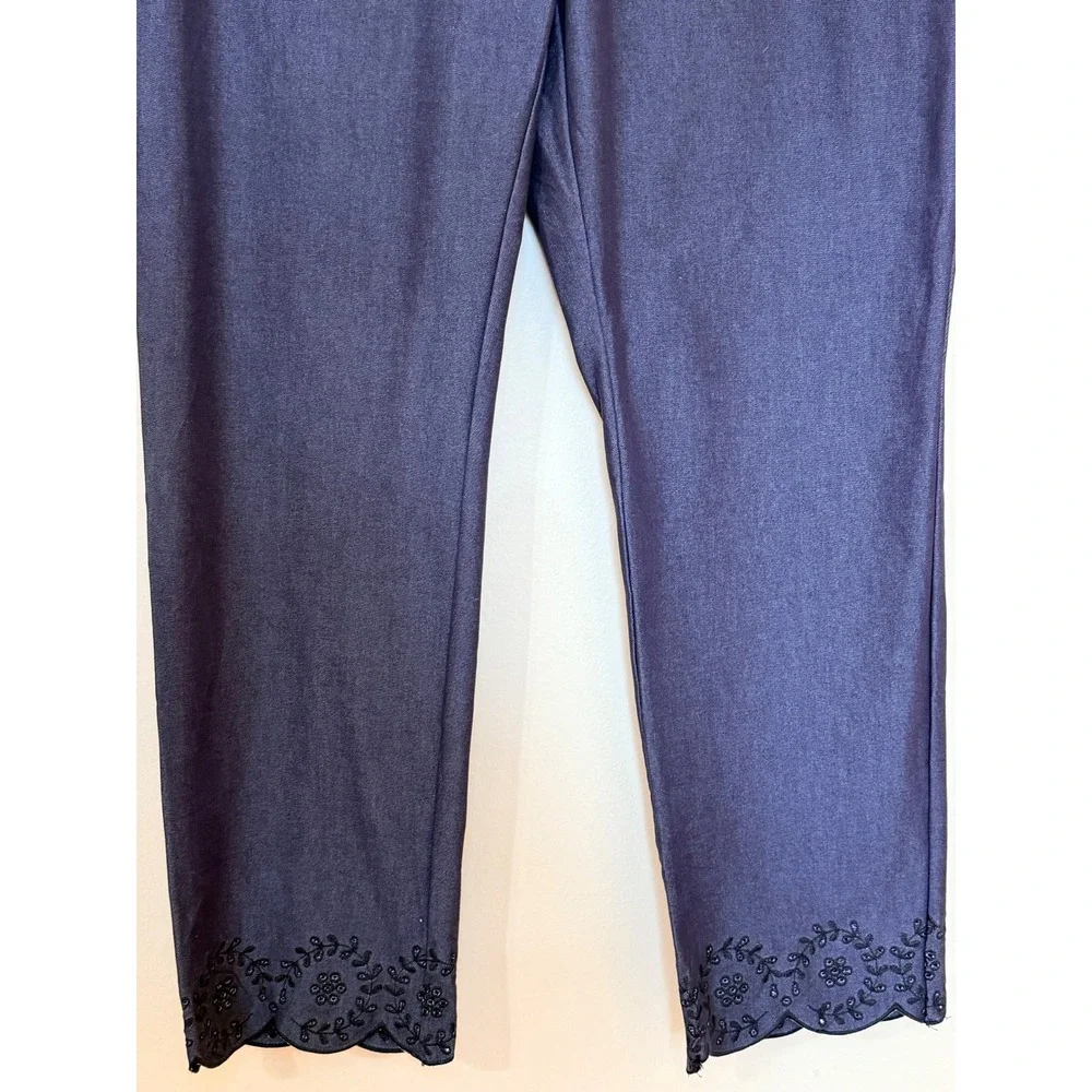 Ann Taylor Navy Blue Scalloped Embroidered Hem Ankle Pants Womens 10 Trousers